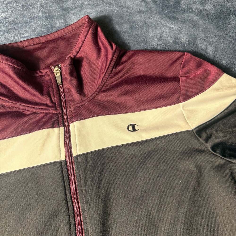 Champion Color Block Full Zip Track Jacket Burgundy/Cream/Black